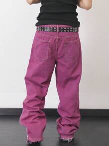 Manfinity EMRG Men's Pocket Patchwork Frayed Hem Wide Leg Jeans - Pink - View 2
