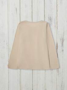 SHEIN LUNE Women's Vintage Contrast Lace Long Sleeve Button Up Blouse - Khaki - View 5