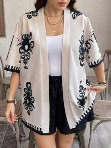 SHEIN LUNE 2pcs/Set Plus Size Women Graphic Print Short Sleeve Top And Solid Color Shorts Casual Set Western Wear Women Festival Boho Hippie Cowgirl Outfit Old Money Bohemian Summer Boho Old Money Summer Outfits For Women Spring Break Rave Outfits Festival Spring Break Outfits