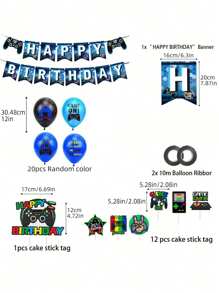 Gaming Theme Party Decoration Set With Game Controller Banner, Balloons, Cake Toppers, Home Decorations For Birthday Party Valentine's Day, Valentines Wedding, Birthday