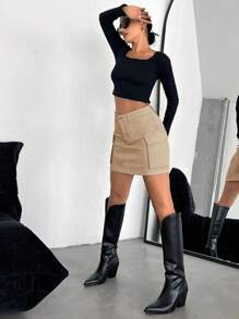 EURMUSE Jupe En Jean Poche À Rabat cargo - Camel - Voir 4