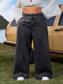 Breezaya Jeansy Baggy Plus Size, proste, swobodne i modne do noszenia na co dzień