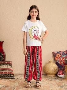 Tween Girls 斋月开斋节主题印花 T 恤和几何印花裤 2 件套 - 彩色 - 查看 6