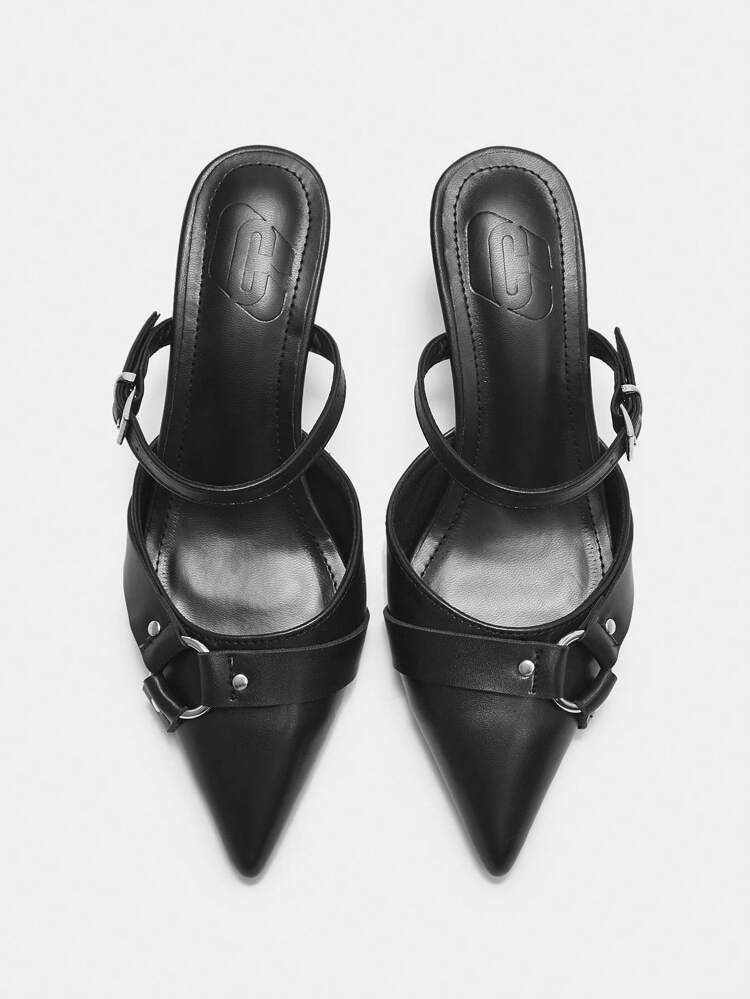 CUCCOO CURVES Plus Size Wide Fit Pointed Toe Slip-On Buckle Decorated High Heel Pumps Spring Shoes