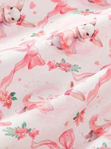 SHEIN 2 件套女婴休闲百搭百搭可爱趣味水彩兔子印花吊带连衣裙，适合情人节、复活节、节日、生日照片、户外活动、居家休闲、度假、春夏