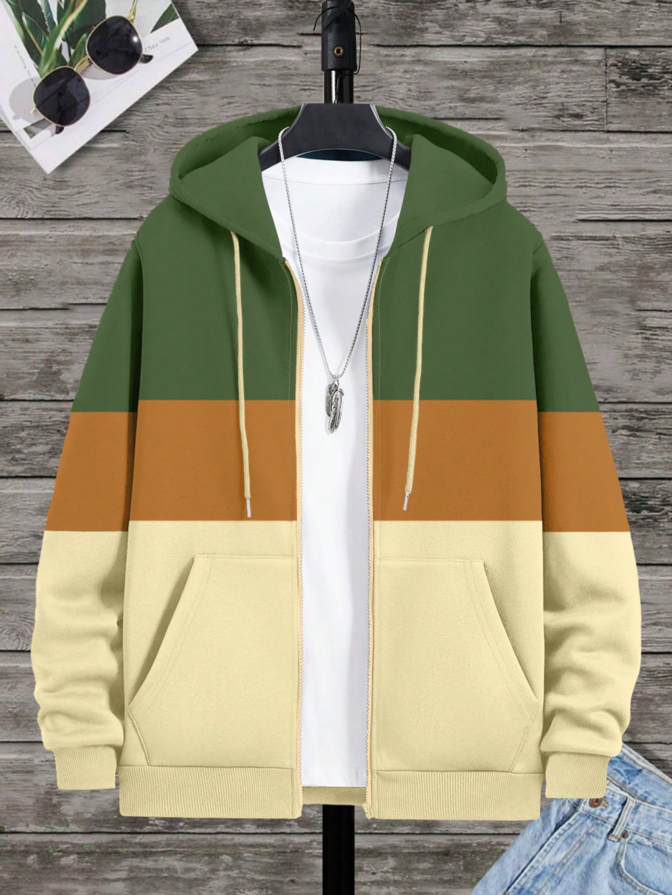 Manfinity Dauomo Men's Casual Contrast Color Patchwork Drawstring Hoodie, Autumn/Winter