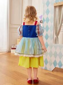 SHEIN Vestido de tul elegante y encantador de princesa para niñas, con mangas abullonadas, adecuado para fiestas de cumpleaños, sesiones de fotos, actividades al aire libre, ocasiones formales y parques temáticos en primavera y verano