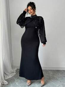 Elenzga Plus Size Women Solid Color Elegant Autumn Dress, Suitable For New Year, Valentine's Day, Thanksgiving, Christmas, Easter, Party, New Year's Eve, Christmas Party, Christmas Decor, Christmas Pajamas, Spring Holiday Fall Cloth For Women