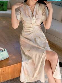 DAZY Elegant Twist Design Dress For Women, New Spring/Summer Collection Sundress,Casual Women Dresses - Beige - View 5