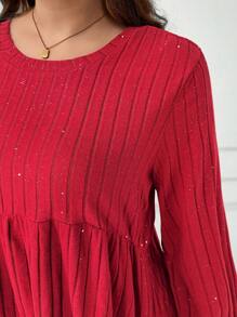 SHEIN LUNE Camiseta brillante de manga larga casual para fiestas y vacaciones de otoño/invierno para mujer talla grande