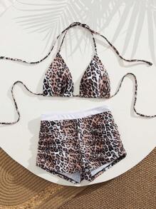 Swim SXY 2 件春假套装：休闲运动扎染豹纹上衣和短裤套装，适合夏季海滩、度假和派对