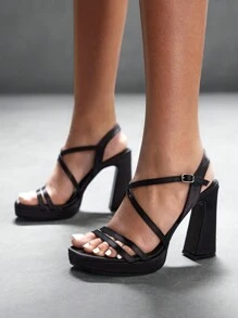 CUCCOO SZL Women's Solid Color Simple Chunky Heel Sandals, Casual Everyday Wear Spring Shoes Spring Break Easter Prom Heels - Black - View 8