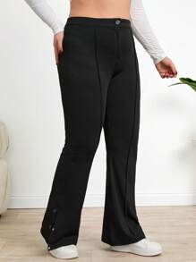 RueChic Women's Solid Side Slit Detailed Pants - Black - View 5