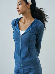 Easelle Washed Slim Fit Sweatshirt Jacket - Black - View 5