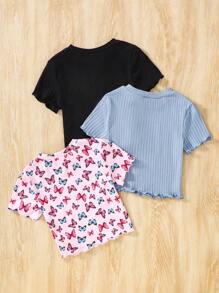 3 件套 Tween 女童休闲日常针织圆领短袖上衣 - 粉色 - 查看 2