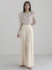 DAZY Pantaloni larghi e morbidi di colore unito ed eleganti per le donne, bianchi, adatti per l'ufficio e il casual, per tutte le stagioni