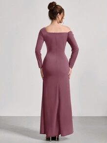 Coutiva 1 stuk dames asymmetrische hals lange mouwen gerimpelde lange feestjurk, mode banket feest oudejaarsavond festival socialite elegante jurk, bruiloft gast jurk, formele jurk, avondjurk