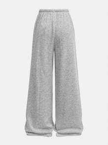 SHEIN Girlism Tween Girls Loose Casual Minimalist Versatile Wide Leg Ribbed Knit Solid Color Drawstring Sweatpants