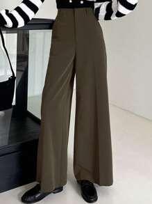 DAZY 女士商务休闲裤，四季宽腿裤，女装，女式裤子，女士正装裤 - 咖啡棕 - 查看 3