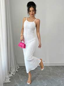 Elenzga Vestido de tirantes finos de unicolor, moda sencilla de uso casual diario