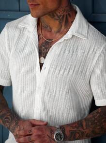 Manfinity CasualCool Camisa ajustada de manga corta con estampado de contraste casual para hombre, ropa de hombre para primavera y verano, regalo para el novio