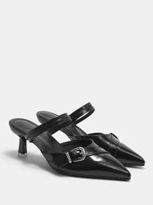 CUCCOO CURVES Plus Size Wide Width Pointed Toe High Heel Pumps, Elegant Black PU Hollow Out Side Buckle Sandals, Suitable For All Seasons Valentine's Day - Black - View 4