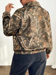 Calvaya Plus Size Women Vintage Leaf Print Half-Zip Drop Shoulder Street Style Plus Size Sweatshirt Pullover Fall Sweatshirt