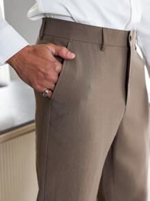 Manfinity AFTRDRK Men Casual Pants, Minimalist & Fashionable, For Everyday Wear Suits Pants - Khaki - View 7