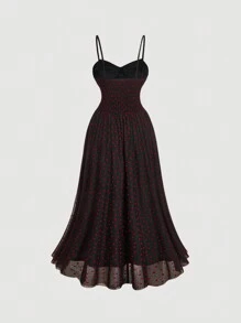 SHEIN MOD Plus Size Heart Flocked Romantic Valentine's Day Dress, Black Daily Date Dress