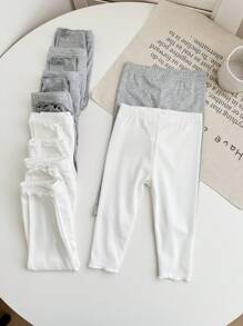 SHEIN 10 stuks/set babymeisje casual schattige veelzijdige effen kleur elastische taille gebreide leggings, multi-pack