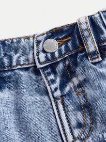 SHEIN Young Girl' Cute Pink Bow Blue Denim Pleated Skirt