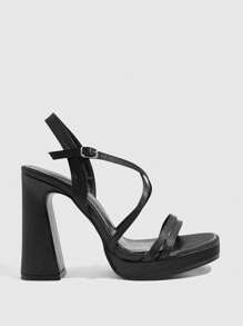 CUCCOO SZL Women's Solid Color Simple Chunky Heel Sandals, Casual Everyday Wear Spring Shoes Spring Break Easter Prom Heels - Black - View 4