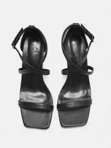 CUCCOO CURVES Plus Size Women's Fashion Black Strap Classic Comfortable Ankle-Strap High Heel Sandals