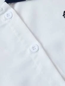 SHEIN Explorewe 青少年女孩短袖短款领口拼布衬衫，休闲百搭，适合春夏季 - 白色 - 查看 3