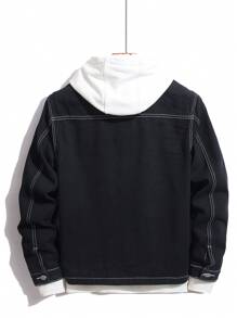 Manfinity Homme 男士休闲牛仔夹克，简约时尚，适合日常穿着 - 黑色 - 查看 2