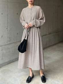 FRIFUL Women's Loose Solid Color Midi Linen Dress