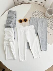 SHEIN 10 stuks/set babymeisje casual schattige veelzijdige effen kleur elastische taille gebreide leggings, multi-pack