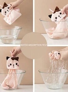 SHEIN 1pc Cute Cartoon Cat Hand Towel - Soft Coral Fleece Pocket Towel For Bathroom And Kitchen - Absorbent And Dual-Use Wipe Towel Home Bathroom Decor Summer