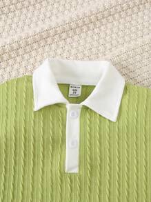 SHEIN 2 piezas Conjunto de falda y polo de manga corta de color contrastante para niña