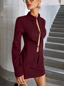 Aveloria Modichic Conjunto de 2 piezas compuesto por blusa diseño hueco con diseño ceñido al Body y minifalda sexy para mujeres