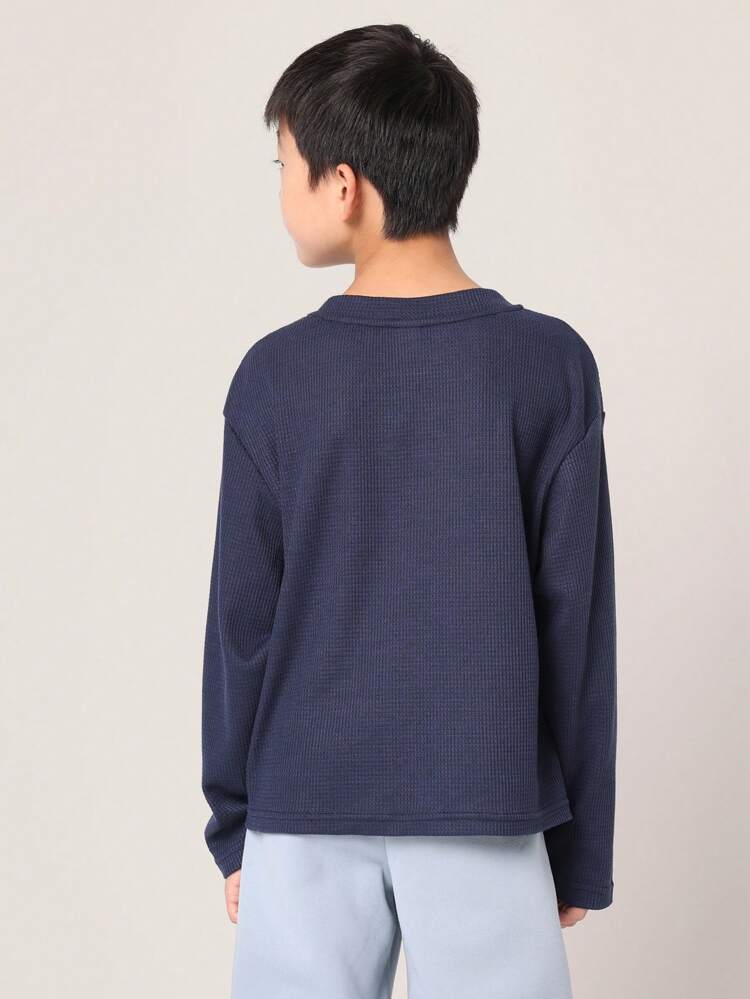 リブ編みサーマルワッフルニットロングスリーブTシャツ