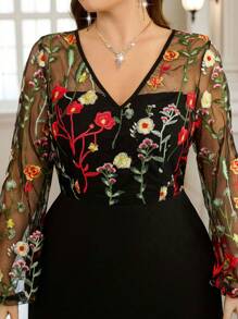 Gownix Spring Women Embroidered Mesh Patchwork Long Black Fishtail Dress, Elegant, Party And Daily Wear, Plus Size Dresses Elegant Dresses Romantic Dresses Women Summer Dresses Women Summer Dresses Elegant Women Dresses Women Spring Dresses