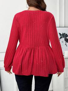 SHEIN LUNE Camiseta brillante de manga larga casual para fiestas y vacaciones de otoño/invierno para mujer talla grande
