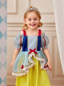SHEIN Vestido de tul elegante y encantador de princesa para niñas, con mangas abullonadas, adecuado para fiestas de cumpleaños, sesiones de fotos, actividades al aire libre, ocasiones formales y parques temáticos en primavera y verano