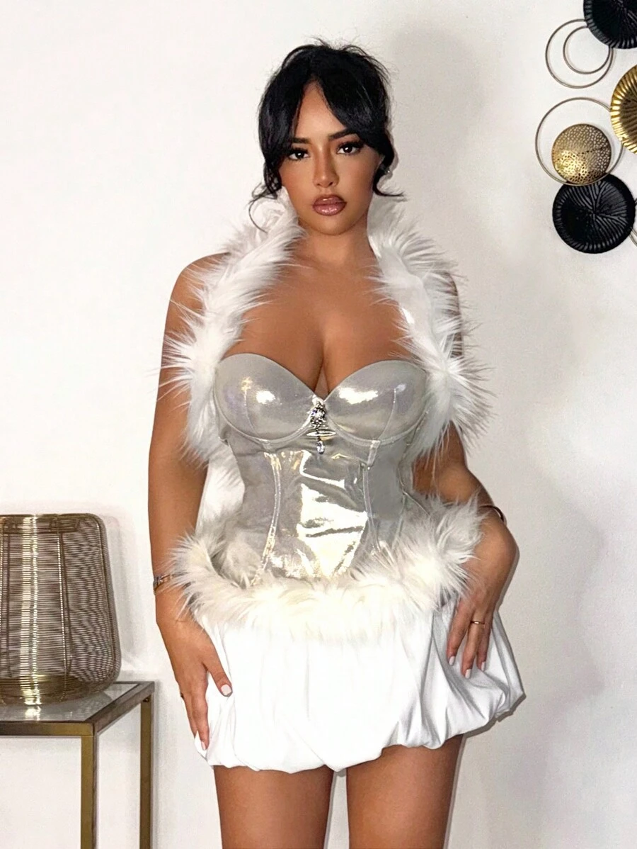 SHEIN SXY Top sans manches décontracté en peluche pour femmes, à la mode et adapté pour un usage quotidien, hauts corset pour femmes, hauts de sortie pour femmes, hauts courts, Saint-Valentin, hauts mignons, concert pour femmes, fête pour femmes, Nouvel An pour femmes - Multicolore - Voir 1