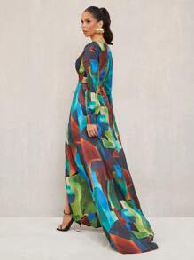 Lumalex 女士前部扭纹深 V 领长袖开衩裹腿连衣裙