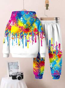 SHEIN 男婴休闲宽松针织柔软卫衣裤套装（2件套），适合秋冬季穿着 - 白色 - 查看 5