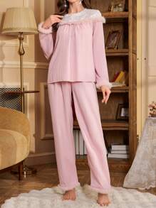 PalaceNights Women's 2pcs Retro Palace Style Luxurious Sleepwear Pink Pajamas Set - Dusty Pink - View 1