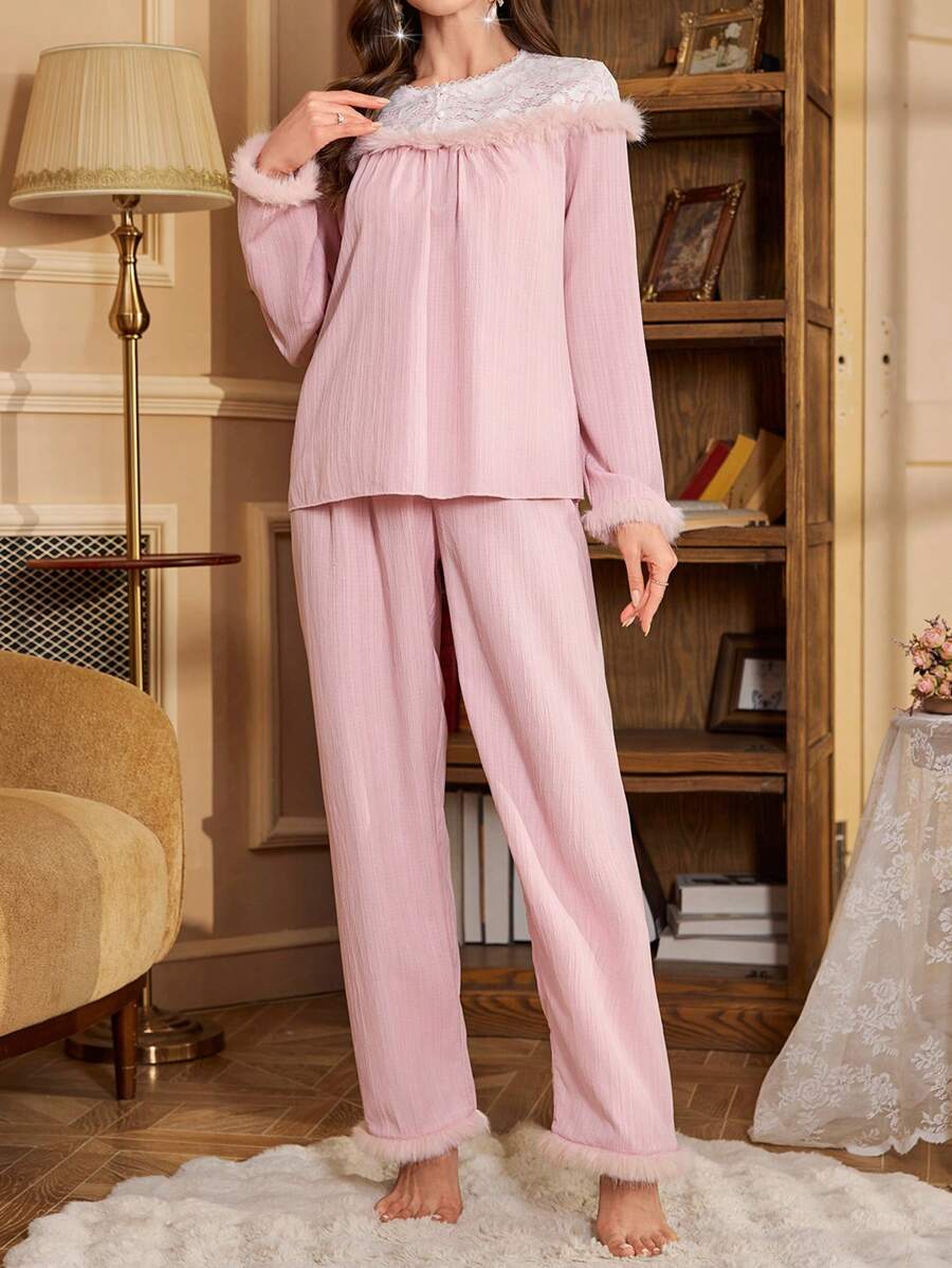 PalaceNights Women's 2pcs Retro Palace Style Luxurious Sleepwear Pink Pajamas Set - Dusty Pink - View 1
