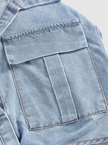 SHEIN MOD V-Neck Sexy Women's Short Sleeve Cropped Denim Blue Crop Top